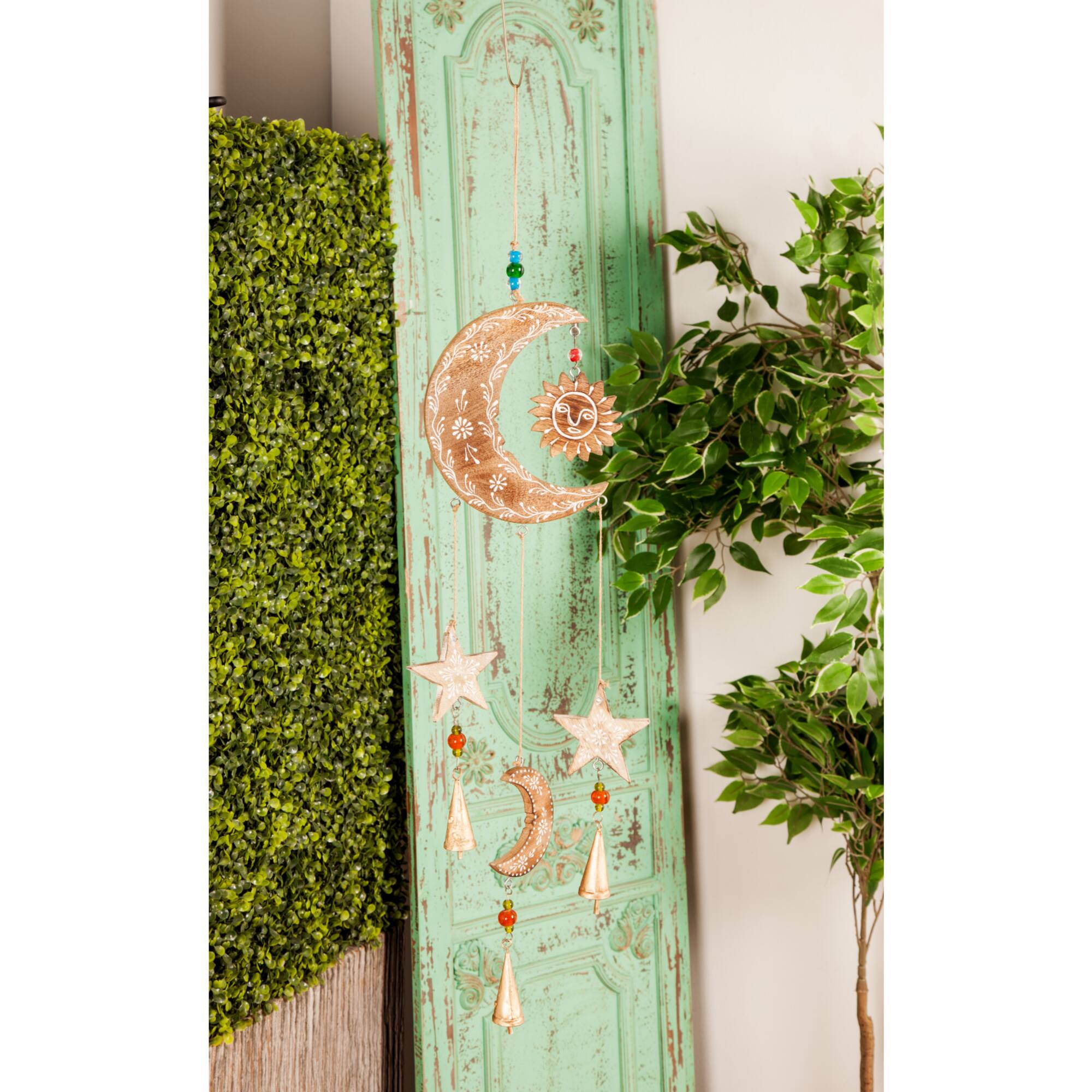 Gold Mango Wood Eclectic Style Windchime, 7" x 1" x 27"